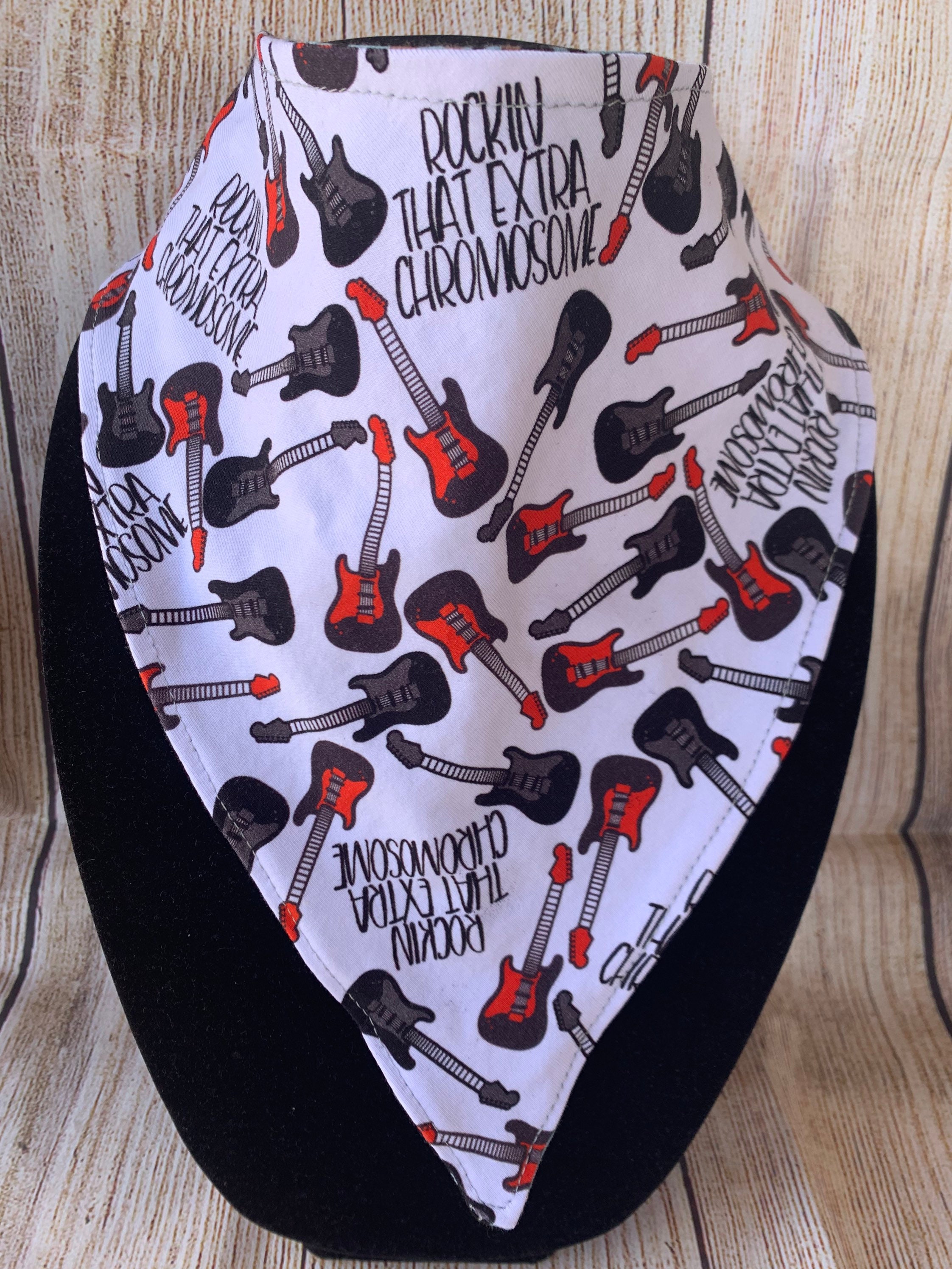 Bandana Bib Waterproof Dignity Adult Scarf Drool Special Needs Reversible Teen Bib Rocking Guitar Inclusion Rare Syndrome Chromosome Gift