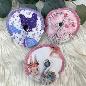 3 Gtube Button Covers Farm Animals Chicks Piggies Bunnies G-Tube Protective Pad Kid Teen Adult Feeding Tubie Spring Pastel Cute Animals