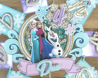 Adorno para pastel de Frozen con efecto de agitador / Cumpleaños de Frozen / Adorno para pastel de Disney Elsa y Anna / Decoración para fiesta de cumpleaños de Frozen / Adorno con confeti