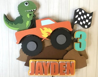 Dinosaur Monster Truck Cake Topper | Monster Truck Birthday | Dinosaur Driving Monster Truck | Party Decorations | Birthday Topper | T-Rex