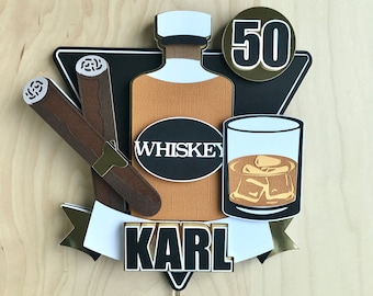 Whiskey and Cigar Cake Topper | Whiskey Cake Topper | Cigar Cake Topper | Happy Birthday Cake Topper | Dad Birthday | 50th Birthday