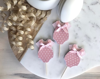 Baby Shower Cupcake Toppers | Baby Onesie Party Picks | Baby Shower Girl | Shower Decor | Cupcake Topper | Baby Girl Toppers | Gender Reveal