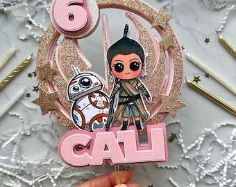 Adorno para tarta de Rey y BB8 / Adorno para tarta de Star Wars / Cumpleaños inspirado en Star Wars / Cumpleaños con temática de Star Wars / Linda Rey / BB8