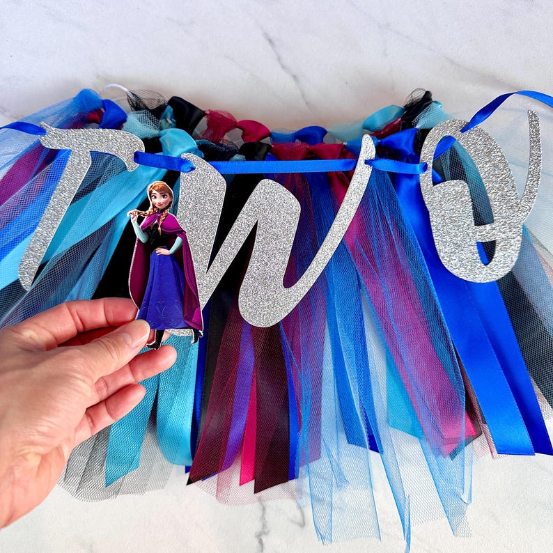 Anna Frozen First Birthday High Chair Banner | Tutu Skirt | In TWO the Unknown Birthday Decor | First Birthday Banner | Two Banner image 5