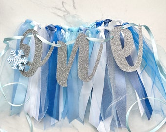 Guirnalda para silla alta de primer cumpleaños de Princesa de Hielo / Falda tutú / Guirnalda inspirada en Frozen / Decoración para fiestas / Guirnalda de primer cumpleaños / Guirnalda de Frozen