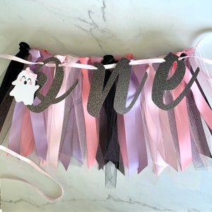 Bandeira alta para cadeira alta fantasma de Halloween rosa Spooky One | Saia tutu | Little Boo is One | Bandeira para festa | Guirlanda Smash Cake | Primeiro aniversário