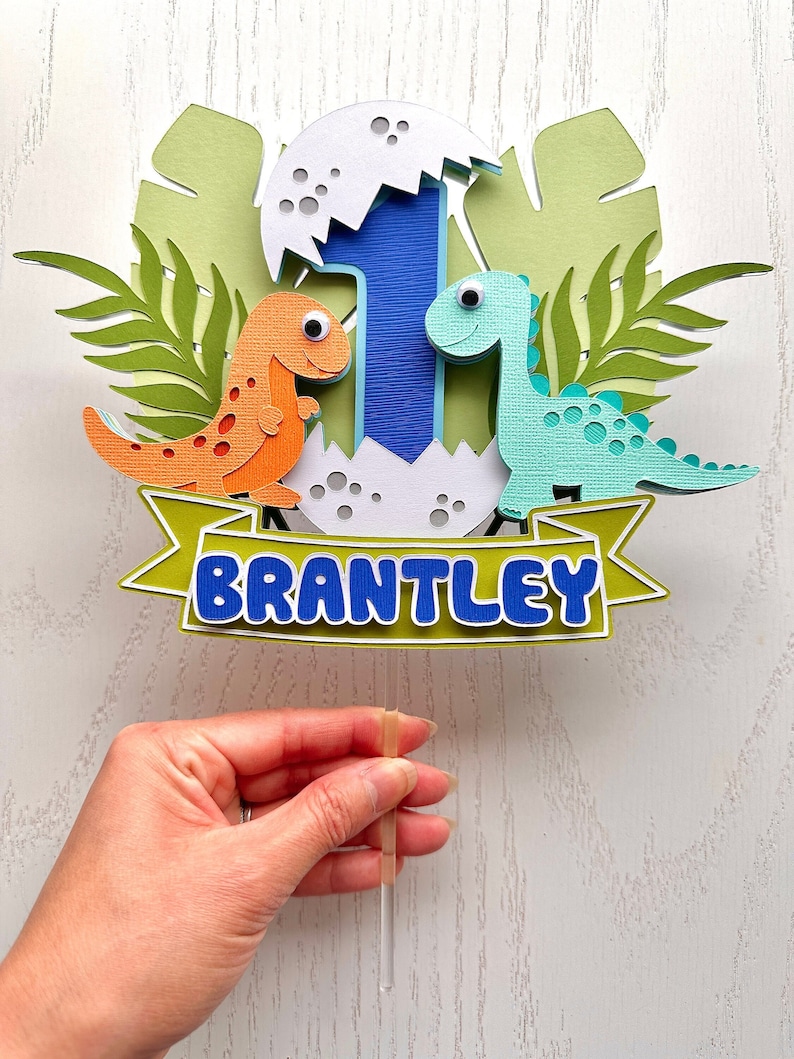 Dinosaur Cake Topper | Birthday Cake Topper | Jurassic Party Theme | Baby Dino Cake Topper | Dino Party Decor | Dinosaur Decor | T-Rex immagine 1
