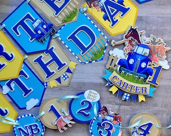 Little Blue Truck Birthday Banner | Farm Animal Party Banner | Blue Truck | Personalized Birthday Party Decor | Beep Beep I'm One