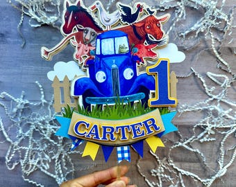 Little Blue Truck Cake Topper | Farm Animal Cake Topper | Blue Truck Party Decor | Personalized Birthday Decor | Beep Beep I'm One