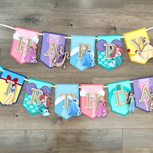 Disney Princess Birthday Banner | Party Banner | Custom Banner | Disney Princesses Party Decor | Cinderella | Aurora | Belle | Jasmine