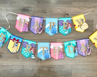 Disney Princess Birthday Banner | Party Banner | Custom Banner | Disney Princesses Party Decor | Cinderella | Aurora | Belle | Jasmine