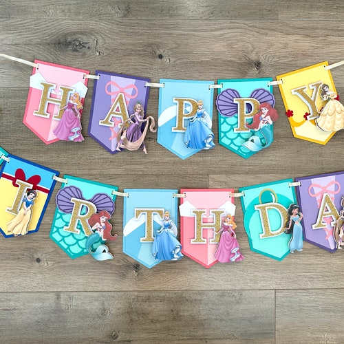 Happy Birthday Banner Disney Princesses Theme Party - Etsy