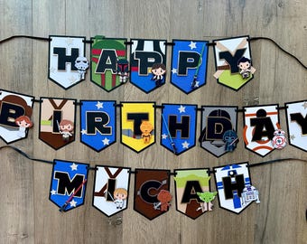 Star Wars Themed Birthday Banner | Star Space Wars Party Banner | Happy Birthday Banner | Jedi Party Decor | One with the Force