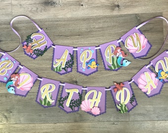 Little Mermaid Banner | Happy Birthday Banner | Custom Banner | Disney Ariel Party Decor | The Little Mermaid Birthday | Princess Banner