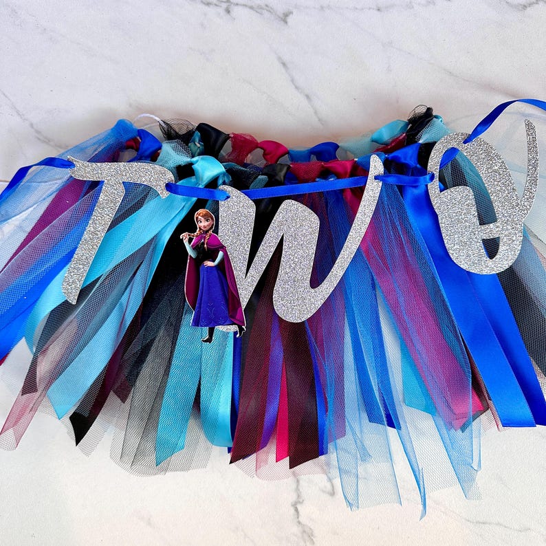 Anna Frozen First Birthday High Chair Banner | Tutu Skirt | In TWO the Unknown Birthday Decor | First Birthday Banner | Two Banner image 1
