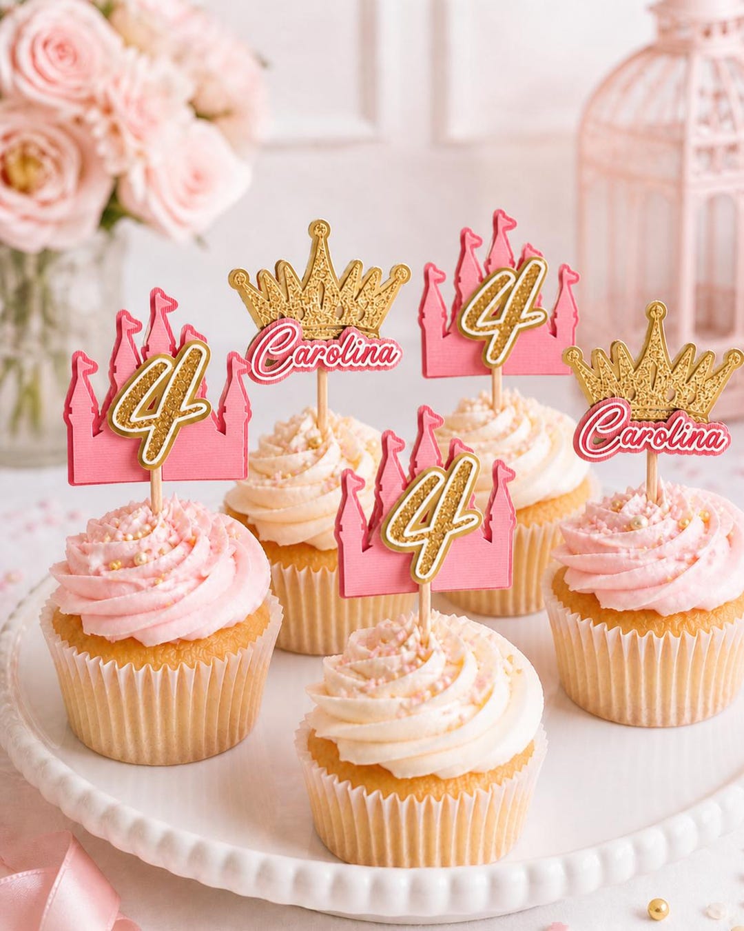 Princess Party Cupcake Toppers | Pink Princess Party Picks | Castle ...