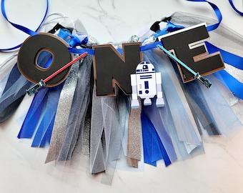 R2D2 Star Wars First Birthday High Chair Banner | Tutu Skirt | Galaxy Stars Garland | Star Wars Party | One with the Force Decor