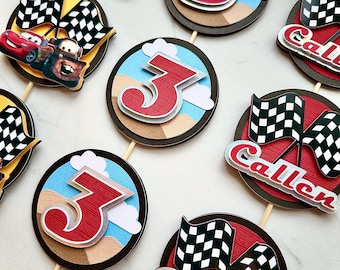 Toppers de cupcake com tema de Carros | Toppers de cupcake de carro de corrida | Toppers do Relâmpago McQueen | Decoração de festa do Mate | Decoração Velozes e Furiosos | Velozes e Furiosos 1