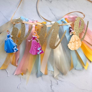 Baner na pierwsze urodziny księżniczek Disneya | Spódnica Tutu | Girlanda księżniczek | Baner na pierwsze urodziny | Kopciuszek | Aurora | Belle