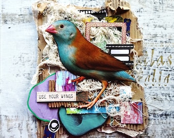 Bird Themed, Junk Journal, Embellishment Page, Large Journaling Spot, Layered Sewn Paper, Grunge Aesthetic, Textured, Coffee Dyed Paper