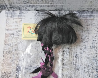 IMSCO, Exclusive Design, Doll Wig, 100% Synthetic Fiber, Black, Size 9-10, Suzy, Braids with Plum Ribbon, Doll hair, Purple