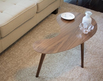 Mid-Century Modern Coffee Table - Walnut Kidney Bean, Small Version