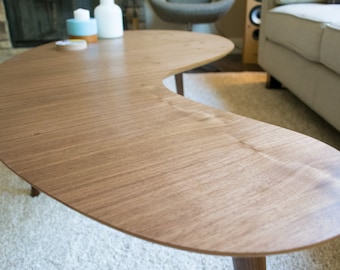 Kidney Bean Coffee Table - Large.  Walnut Mid Century Coffee Table