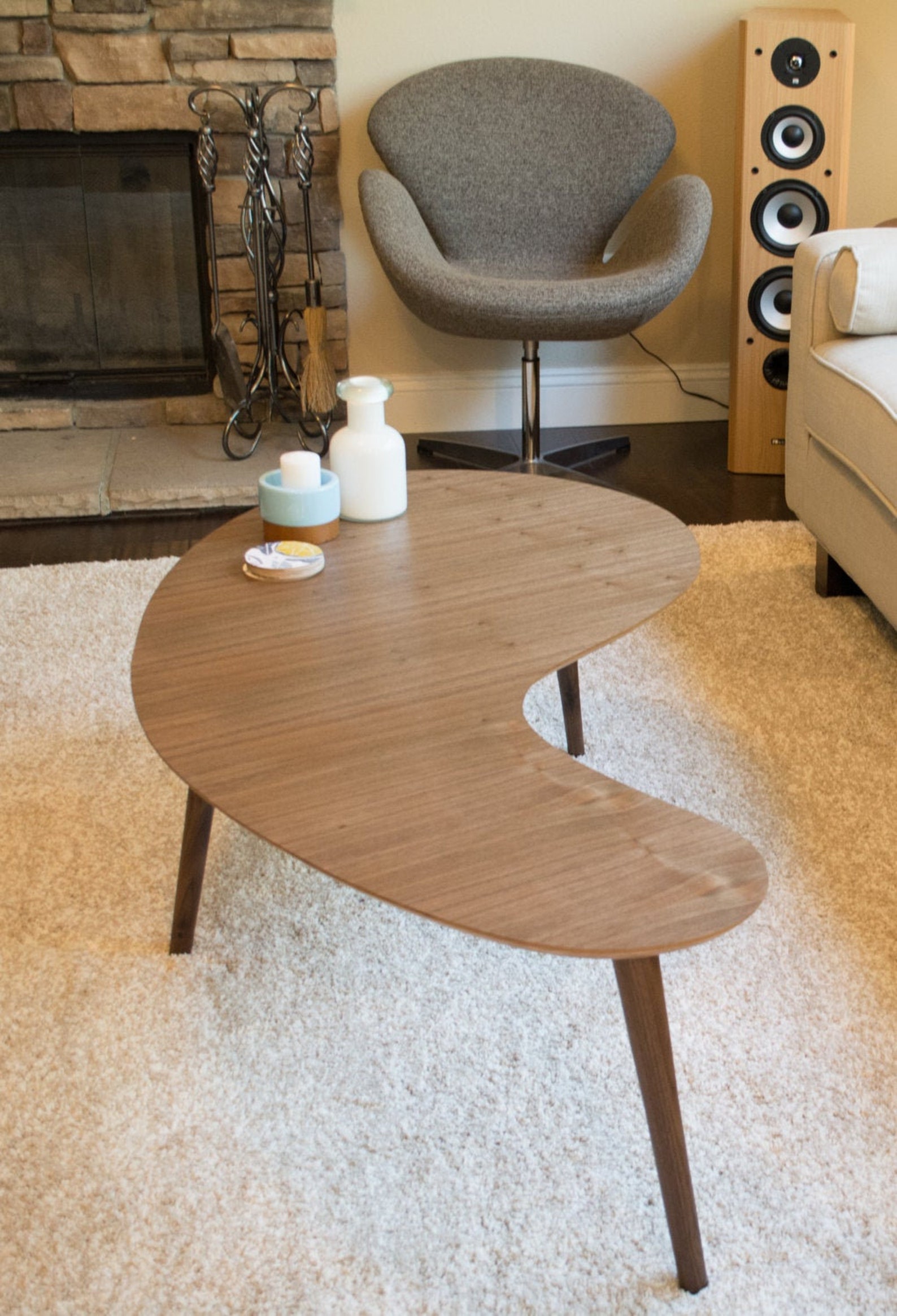 Mid Century Modern Coffee Table Kidney Bean Walnut Large | Etsy