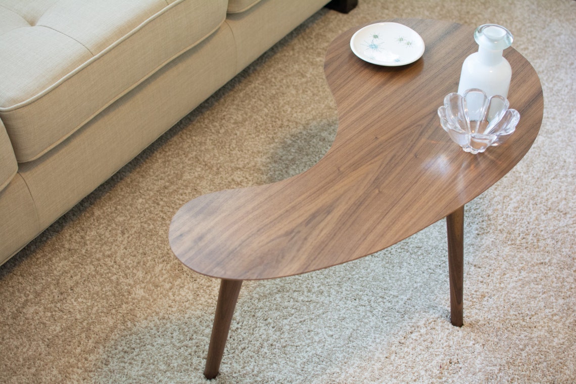 Midcentury Modern Coffee Table Walnut Kidney Bean Small Etsy