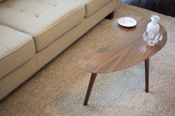 Mid century Modern Coffee Table Walnut Kidney Bean Small Version