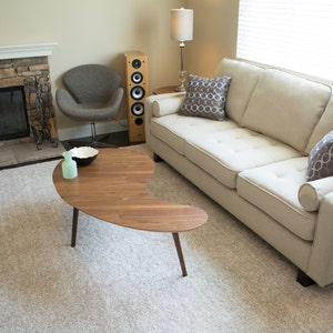 Mid Century Modern Kidney Bean Coffee Table, Extra Large Table, Walnut Hardwood, Walnut Plywood, Handmade, Kidney Bean Table, Kidney Bean Shape, SCWoodworker, walnut, coffee table, mid century, oil finish, kidney bean, side table, walnut, real wood