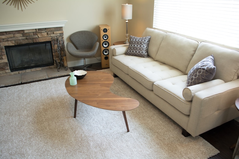 Mid Century Modern Kidney Bean Coffee Table, Extra Large Table, Walnut Hardwood, Walnut Plywood, Handmade, Kidney Bean Table, Kidney Bean Shape, SCWoodworker, walnut, coffee table, mid century, oil finish, kidney bean, side table, walnut, real wood