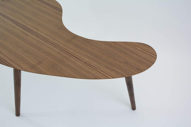Mid Century Modern Coffee Table Walnut Kidney Bean Boomerang Medium Size