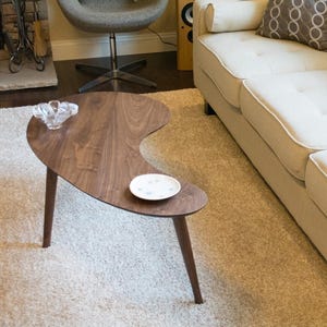 Kidney Bean Coffee Table - Medium Size, Walnut Hardwood