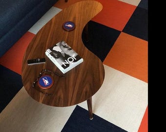 Handmade Walnut Kidney Bean Coffee Table – Mid-Century Modern Design - Medium Size