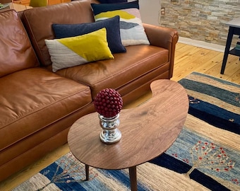Mid-Century Coffee Table - Small, Walnut. Handmade Kidney Bean