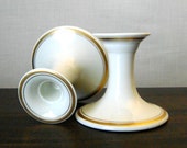 Pair of Fitz Floyd Cream White Porcelain Candle Sticks with Gilded Banding