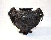 Chinese Cast Bronze Censer with Elephant Head Handles and Four Vignettes depicting Mythical Chinese Birds