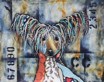 Colorful Chinese Crested Dog Art Print by Patricia Lintner