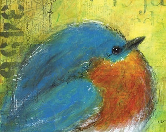 Blue Bird Fat Bird Art Print by Patricia Lintner