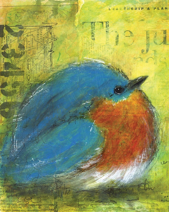 Blue Bird Fat Bird Art Print by Patricia Lintner - Etsy