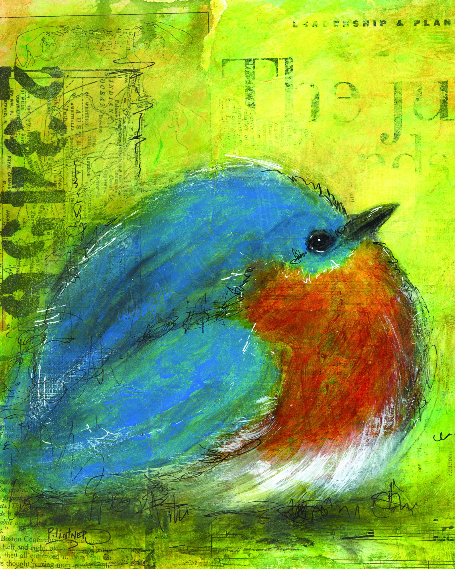 Blue Bird Fat Bird Art Print by Patricia Lintner | Etsy