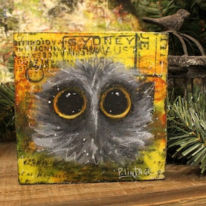 Baby Owl Art Block Hand Painted Original