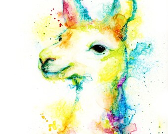 Colorful Llama "Dolly" Art Print by Patricia Lintner