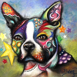 Colorful Boston Terrier Art Print by Patricia Lintner