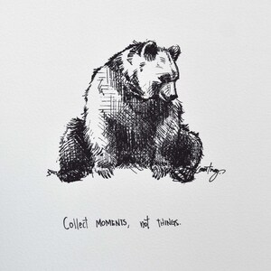 Bear Collect moments, not things. 8x10 lightly textured fine art paper print, bright white and black image 2