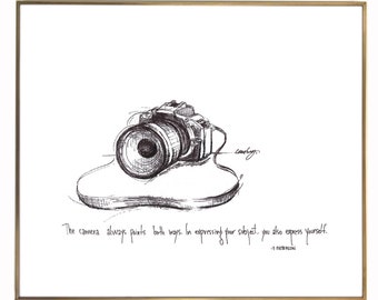 Camera "The camera points both ways. In expressing your subject, you also express yourself." 8x10 archival quality fine art paper print.