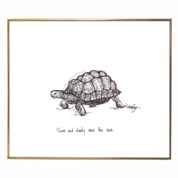 Tortoise "Slow and steady wins the race" 8x10 archival quality fine art paper print, black and white