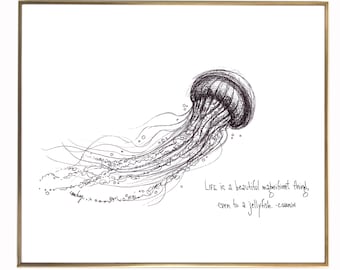 Jellyfish "Life is a beautiful magnificent thing, even to a jellyfish." 8x10 archival quality fine art paper print, black and white.
