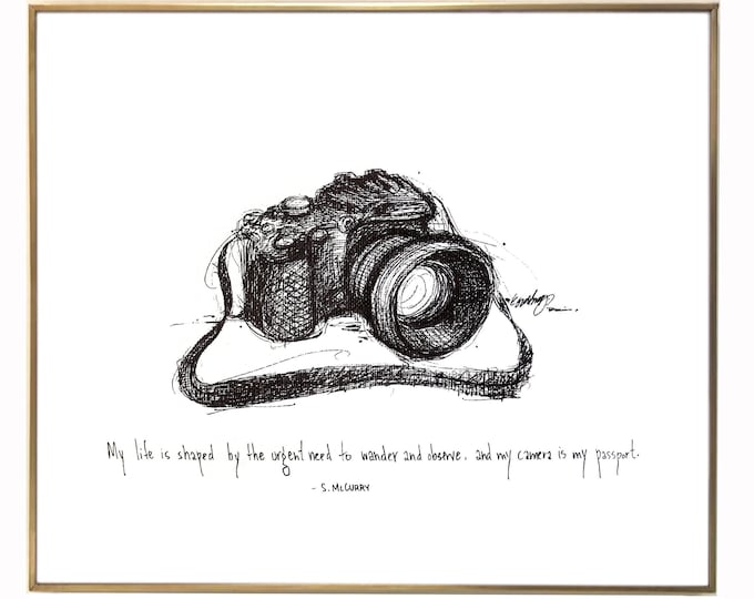Camera "My camera is my passport." 8x10 archival quality fine art paper print, 8x10. Great gift for photographers!